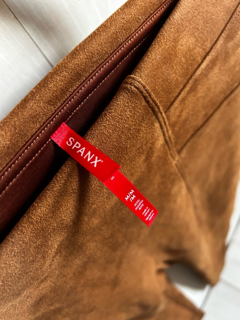 SPANX Suede-Look Faux Suede leggings in Camel Brown